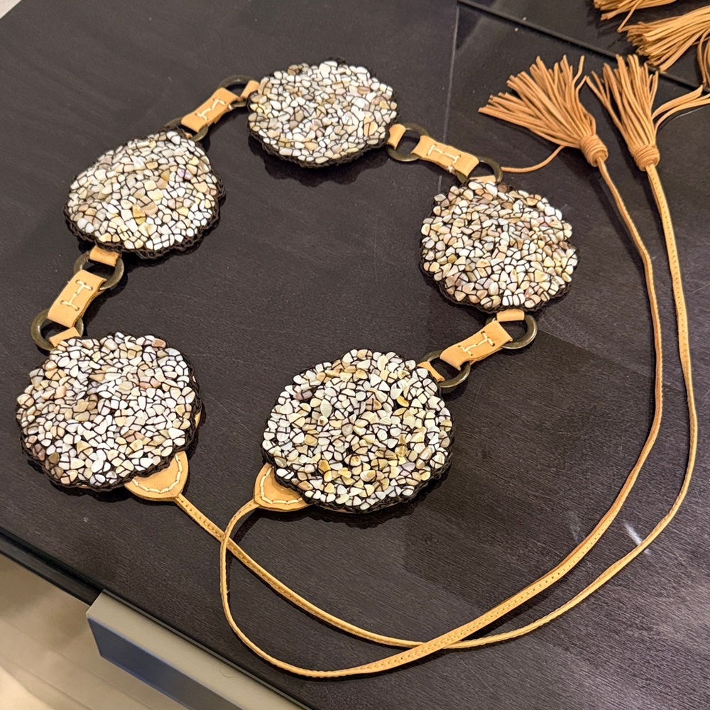 Chic Stone-Embellished Belt with Tassels